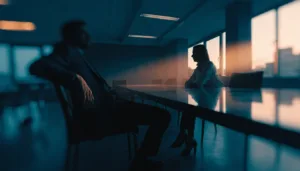 צילום קולנועי של שני אנשים במשא ומתן מצדדי שולחן